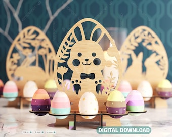 Easter Ornaments Egg Stand SVG bundle Bunny Egg Tray Holder stand Digital Download |#191|