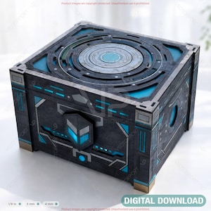 Futuristisk laserskuren låda SVG Sci-Fi träförvaringslåda högteknologisk geometrisk minnessak digital nedladdning |#699|