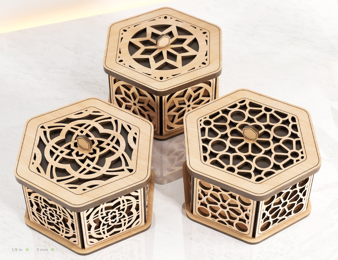 Hexagon Decorative Wooden Gift Box Laser Cut Wedding Favour Etsy