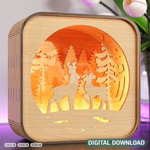 Wooden Led Night Lamp Deer Forest Scene Multilayer Shadowbox Laser Cut Lampshade Table Lamp Digital Download |#110|