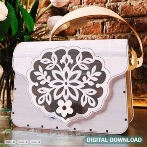 Laser Cut Wooden Handbag SVG – Floral Purse Design, Spring Themed Decorative Bag Flower Design Clutch Laser Digital Download |#588|