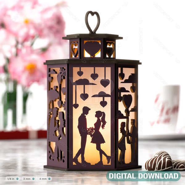 Valentine's Elegance: Laser Cut Candle Holder - Romantic 3D Glow, Artistic Table Centerpiece, Tealight Night Lantern Digital Download |#373|