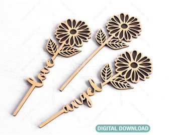 Daisy - Laser Cut Out Art Valentine Day Bois acrylique Fleur personnalisée avec nom modifiable Cut Files Téléchargement numérique |#033|