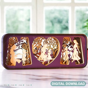 Mom & Daughter Shadow Box SVG, in piedi mamma e figlia, regalo multistrato per la Festa della mamma per la mamma, regalo fai da te, download digitale, n. 387/