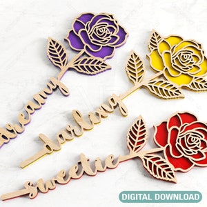 Rose - Laser Cut Out Art Valentine Day Acrylic wood Personalized Flower with name editable Cut Files Digital Download |#035|