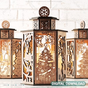 Lampada di Natale Luce notturna Lanterna di cervo Decorazione Centrotavola Paralume Tavolo Portacandele SVG Download digitale /#138/
