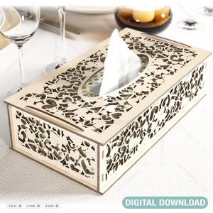 Dekorative Laser Cut Taschentücherbox Herzform Tabletop Holz Serviettenhülle Glowforge SVG Digital Download |#120|