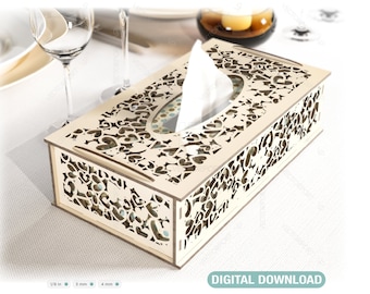 Decorative Laser Cut Tissue Box heart shape Tabletop wooden napkin cover Glowforge SVG Digital Download |#120|