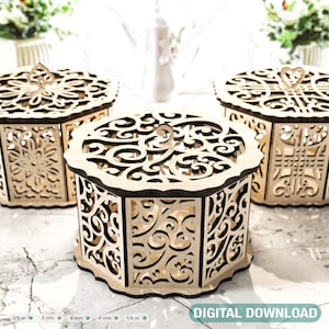 Sechseckige dekorative hölzerne Geschenkbox Laser geschnitten Juwelierkasten Favor Box Digital Downloads | SVG Digital Download |#156|