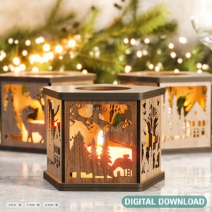Christmas Lamp Night Light Deer Lantern Decoration Centerpiece Lampshade Table Candle Holder SVG Digital Download |#270|