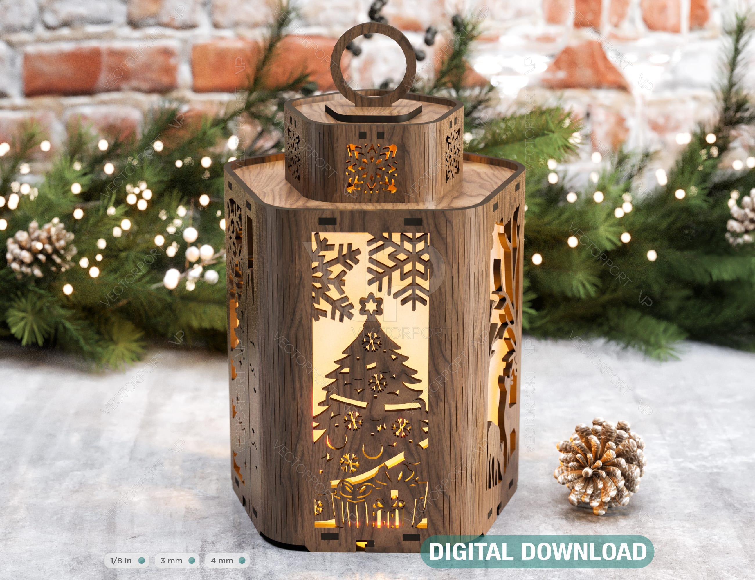 New Year Christmas Lamp Night Light Deer Lantern Decoration Hanging Curved Corner Candle Holder Digital Download |#292|