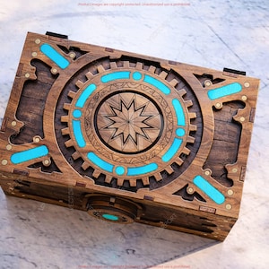 Fantasie Mechanische Holz Puzzle Box SVG | Laser Cut Steampunk Box Design Dekorative Zahnradkiste Digitaler Download |#691| Bild 3