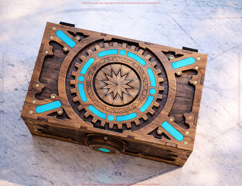 Fantasie Mechanische Holz Puzzle Box SVG | Laser Cut Steampunk Box Design Dekorative Zahnradkiste Digitaler Download |#691| Bild 3