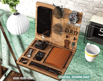 Gepersonaliseerde Vaderdagcadeau, Telefoonlaadstation, Persoonlijke Items Tafelorganisator, Houten Docking Station Digitale Download |#233|