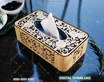 Elegant Floral Laser Cut Tissue Box Cover SVG | Wooden Napkin Box Sleeve | Napkin Dispenser | Digital Download |#675|