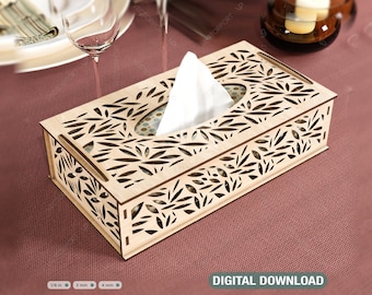 Decorative Laser Cut Tissue Box leaf shape Tabletop wooden napkin cover Glowforge SVG Digital Download |#124|