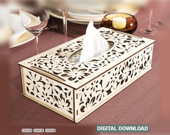 Flowers Pattern Decorative Laser Cut Tissue Box Tabletop wooden napkin cover Glowforge SVG Digital Download |#122|