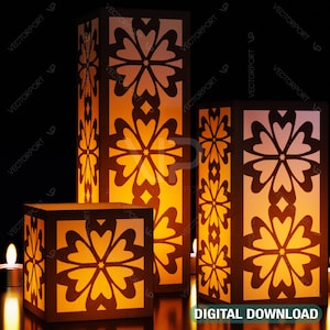 Papercut bloemen lantaarn kandelaar SVG lasergesneden lamp theelichtje sjabloon bestanden digitale download |#045|
