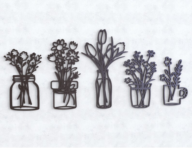 Home Office Laser Cut Metal Flower Pot Wall Art Plant Decor Etsy