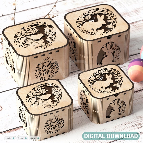 Easter Elegance: Laser-Cut Box Design for Stylish Decor and Thoughtful Gifts, Bunny and Egg Easter theme box Digital Download |#361|