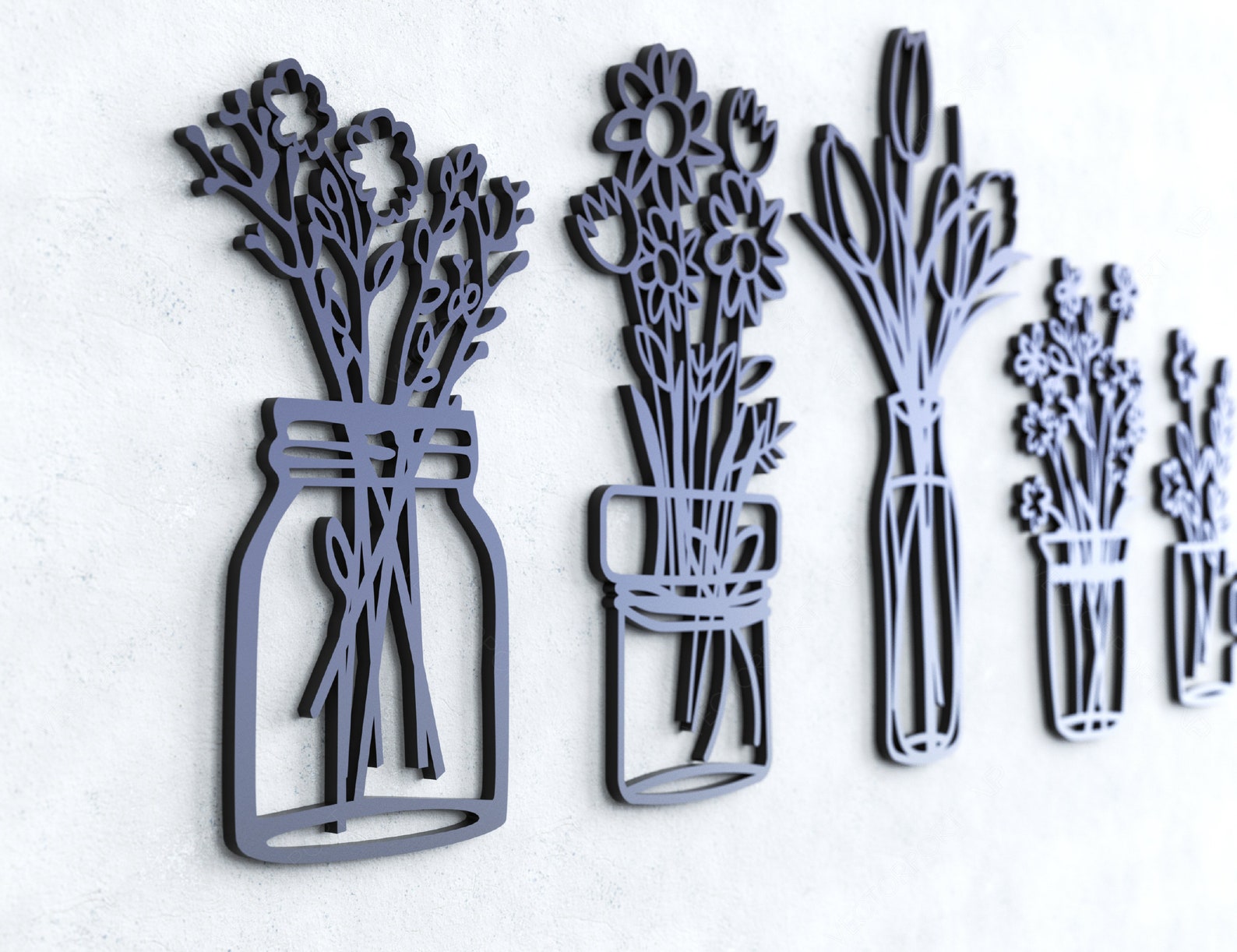 Home Office Laser Cut Metal Flower Pot Wall Art Plant Decor Etsy