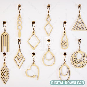 Orecchini geometrici eleganti di lusso, ciondoli gioielli artigianali, set di file di taglio laser, download digitale di file di taglio Glowforge, n. 008/