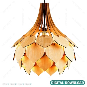 Scandinavo Pigna Appeso lampadario in legno paralume Lampada a sospensione modello svg taglio laser compensato Taglia file Download digitale /#022/