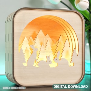 Conejos Lámpara de noche de madera Escena del bosque Caja de sombras multicapa Corte láser Pantalla Lámpara de mesa Descarga digital /#113/
