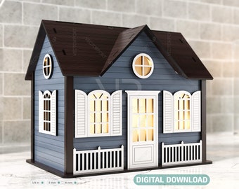 Wooden House Laser Cut Night Light Lamp Mdf Laser Cutting Home Lampshade Table Candle Holder Tea light Digital Download |#179|
