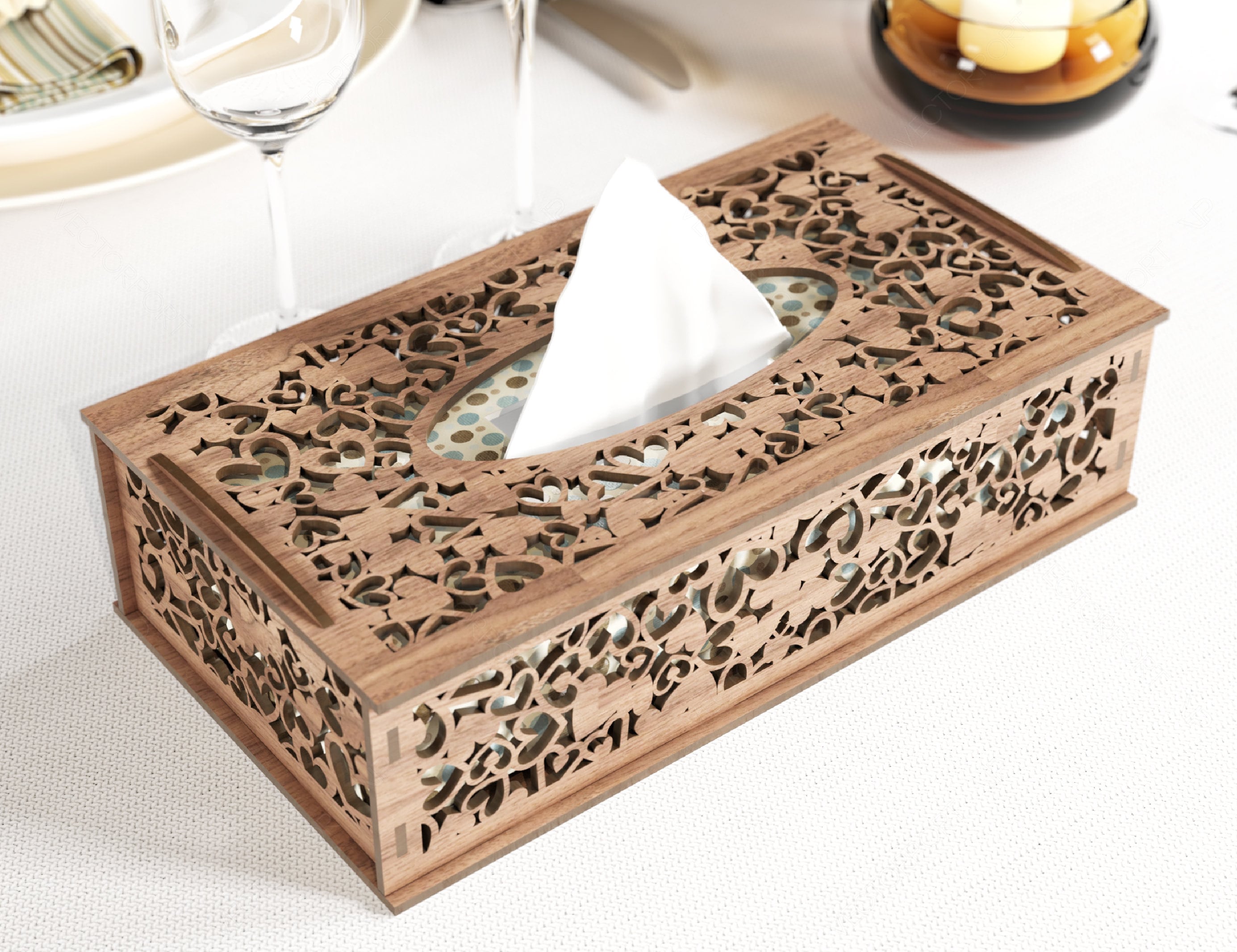 Decorative Laser Cut Tissue Box Heart Shape Tabletop Wooden Etsy
