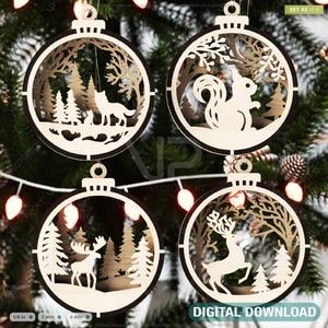 Christmas Theme 3D Christmas Ornament Set Tree Decorations Craft Hanging Bauble Snowy Scene  Holiday Laser Cut Digital Download |#436|