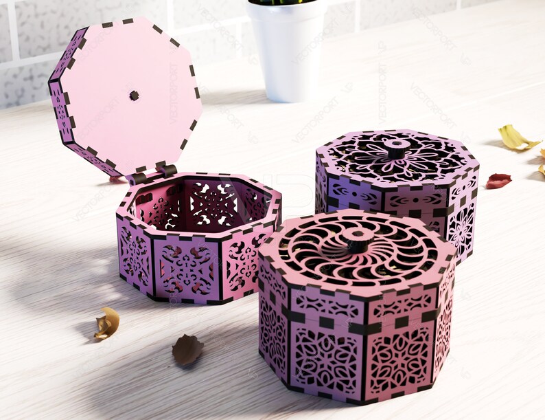 Octagonal Shaped Laser Cut Keepsake Box With Rotating Feature - Laser ...