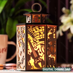 Symphony Lantern: Music Notes Laser Cut Tealight Candle Holder Night Light – Orchestra Design Musical Theme Lamp Digital Download |#430|