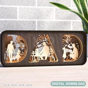 Papa und Tochter Shadow Box SVG, Stehender Vater und Tochter Multilayer Happy Vatertagsgeschenk für Papa Diy Geschenk Digitaler Download |#389|