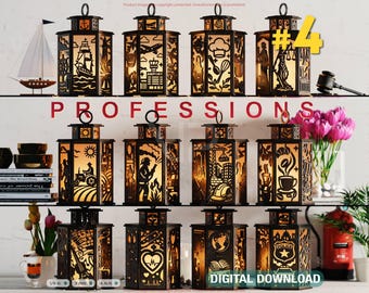Profession Theme Laser Cut Lantern Bundle 12 Occupation- Candle Holder SVG Doctor, Pilot, Teacher, Sailor & More Digital Download |#614|