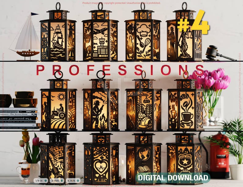 Profession Theme Laser Cut Lantern Bundle 12 Occupation- Candle Holder ...