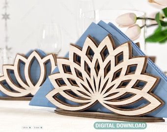 Lotus Flower Decorative Napkin Holder Laser Cut Heart Leaf Rose shape Tabletop wooden holder SVG Digital Download |#107|