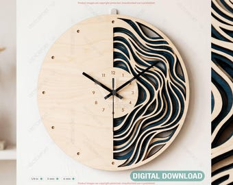 3D Layered Ocean Waves Wall Clock SVG Wall Art Digital Download |#727|