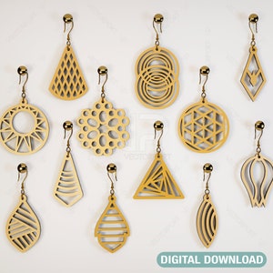 Brincos geométricos elegantes de luxo, pingentes de joias artesanais, conjunto de arquivos de corte a laser, arquivos de corte Glowforge, download digital |#020|