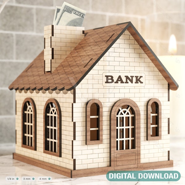 Wooden Plywood Piggy bank house money saving cash box Laser Cutting Home Digital Download |#188|