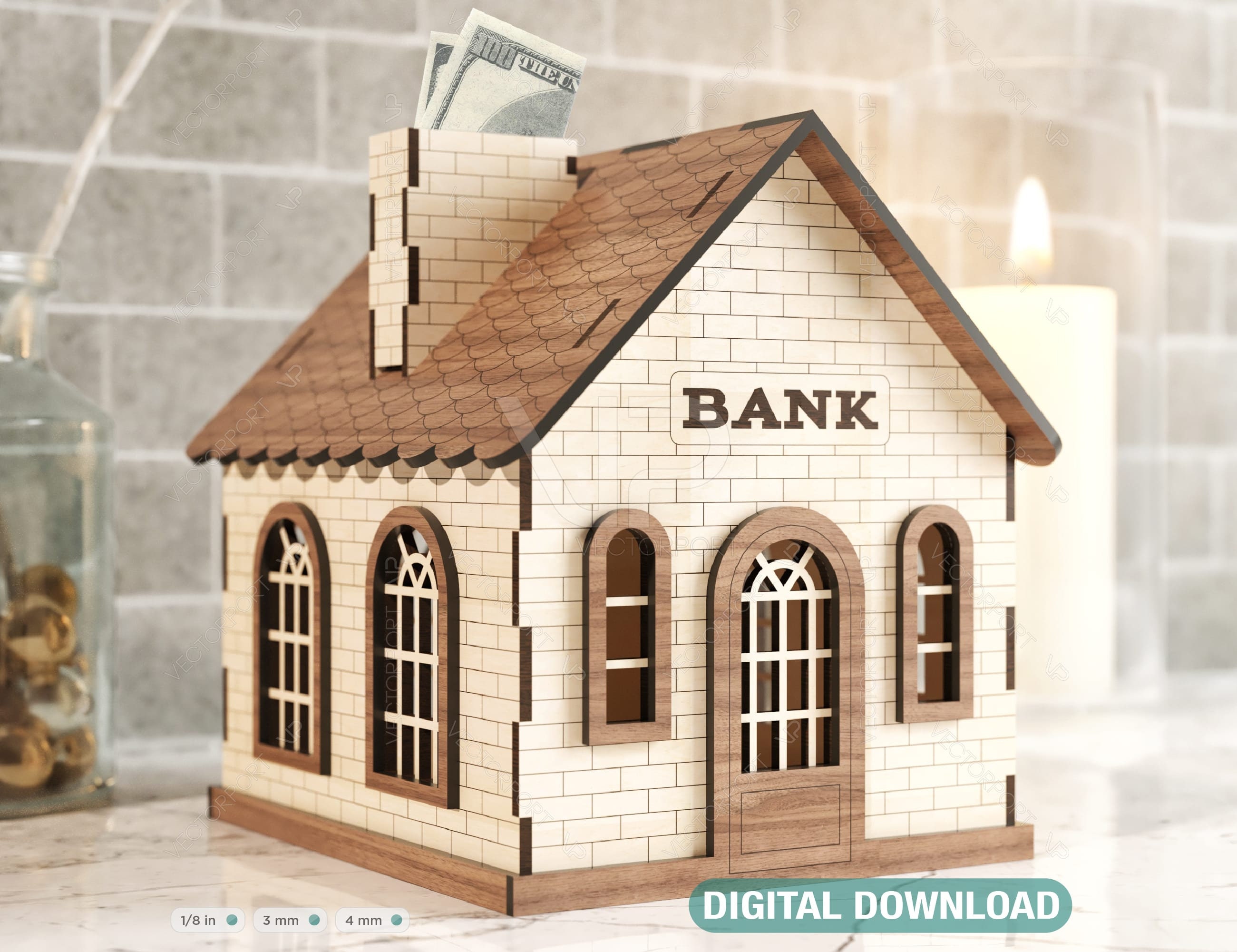 Wooden Plywood Piggy Bank House Money Saving Cash Box Laser Cutting Home  Digital Download |#188| - Etsy Israel, image size:2601x2001
