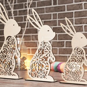 Easter Laser Cut Files Rabbits SVG Layered Bundle, Floral Bunny ...