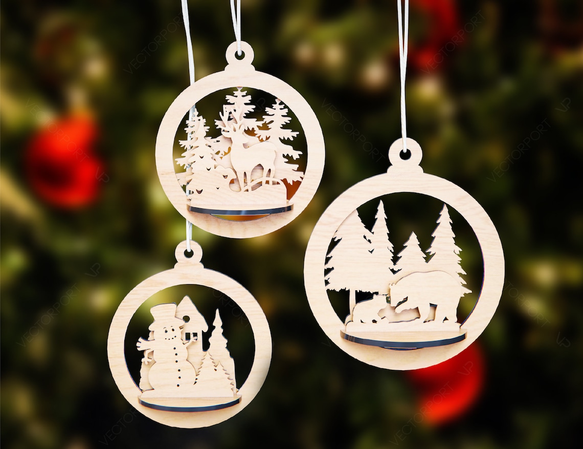 Baumkugel Holz 3D Laser Cut Weihnachtskugel Ornament Rund Etsy.de