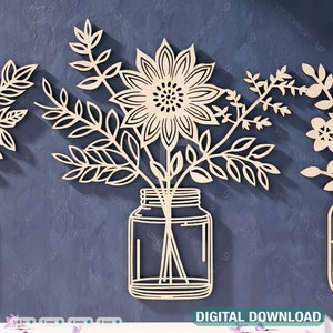 Blühende Schönheiten: Stehender & Wand Blumentopf Dekoration, Geschenk Laser Schnitt SVG DIY Geschenk Digital Download |#403|