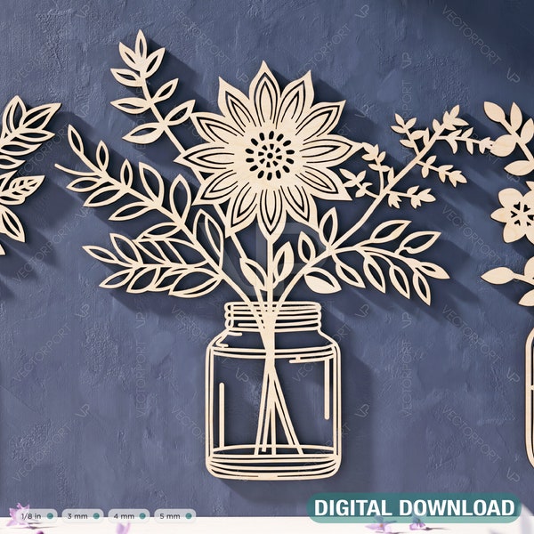 Blooming Beauties: Standing & Wall mounted Flower Pot Home Decoration, Gift laser cut SVG Diy gift Digital Download |#403|