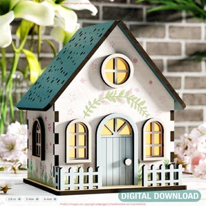 Despertar da Primavera: Miniatura da Vila da Casa da Primavera - Casa de Jardim com Flores e Cena da Natureza Corte a Laser Download Digital |#546|