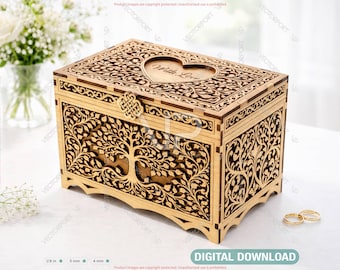 Ornate Wooden Keepsake Box | Laser Cut Heart Gift Box | Elegant Decorative Storage Chest Digital Download |#696|