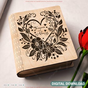 Romantische Geschenkbox aus Holz in Buchform mit Schloss - Laser-Cut-Kartenhalter & charmante Geschenkbox Digitale Downloads |#535|