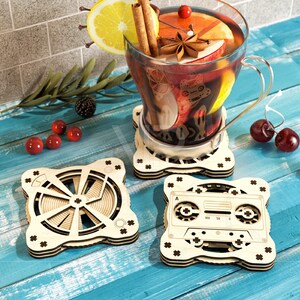 Coaster Mechanical Laser Vintage Cassette Turntable Shape Tea Coffee ...