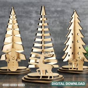 Stehende Weihnachtsbäume mit Hirschgeschenken und Schneemann Laser cut Dateien Digitaler Download | SVG |#254|